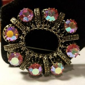 Antique AB Crystal Made In Austria Brooch